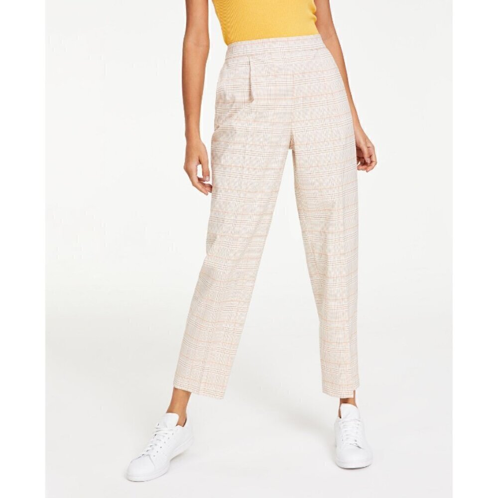 BAR III Women's Light Beige Plaid Pull-On Ankle Pants NWT